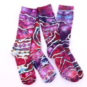 Red Purple Geode Ice Dye Socks Bamboo Tie Dye Sunset Storm Socks Hand Dyed Crew